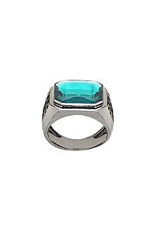 Black Rhodium Finish Swarovski & Jade Ring
