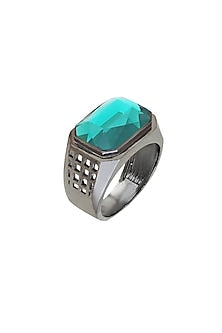 Black Rhodium Finish Swarovski & Jade Ring