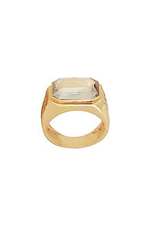 Gold Finish Swarovski & Jade Ring