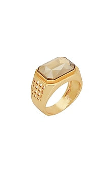 Gold Finish Swarovski & Jade Ring