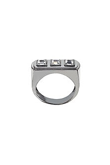 White Finish Swarovski & Malachite Ring