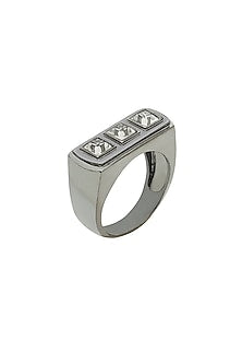 White Finish Swarovski & Malachite Ring