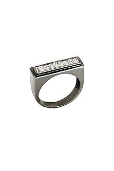 Black Rhodium Finish Obsidian & Swarovski Ring