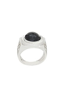 White Finish Onyx & Swarovski Ring