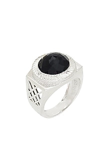 White Finish Onyx & Swarovski Ring