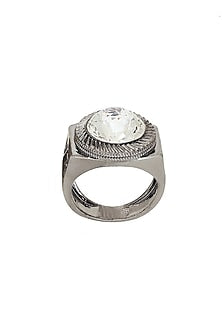 Black Rhodium Finish Onyx & Swarovski Ring