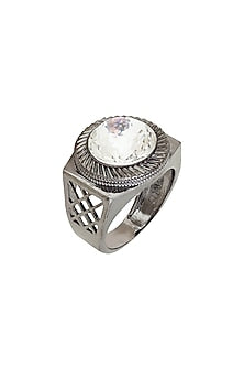 Black Rhodium Finish Onyx & Swarovski Ring