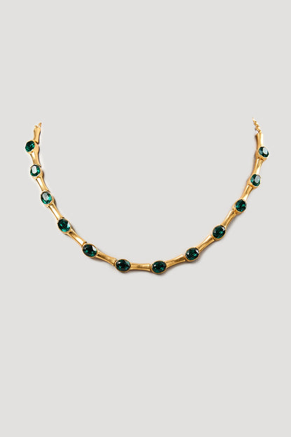 Gold Finish Green Stone Necklace