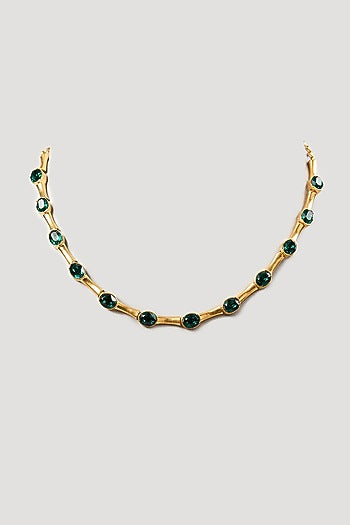 Gold Finish Green Stone Necklace