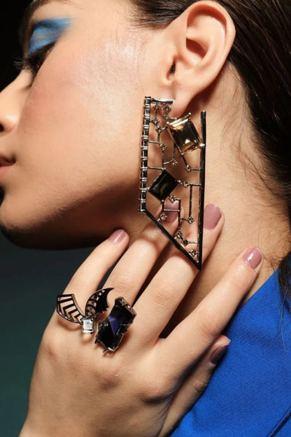 Gunmetal Rhodium Finish Cutwork Earrings