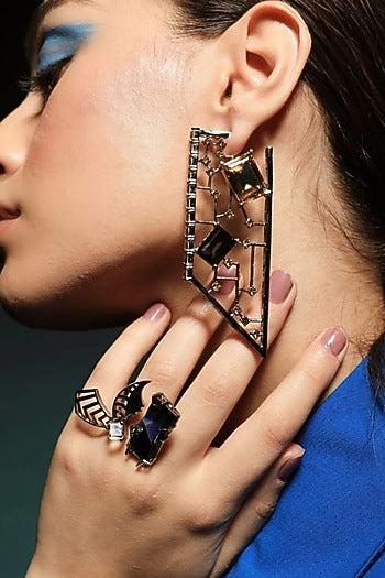 Gunmetal Rhodium Finish Cutwork Earrings