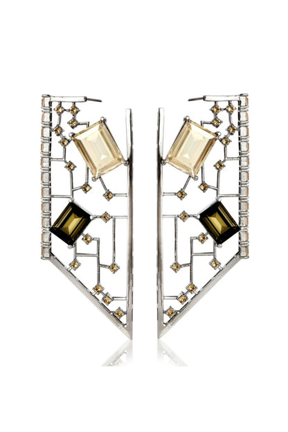 Gunmetal Rhodium Finish Cutwork Earrings