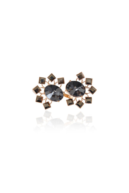 White Rhodium Finish Metallic Grey Swarovski Crystal Ring