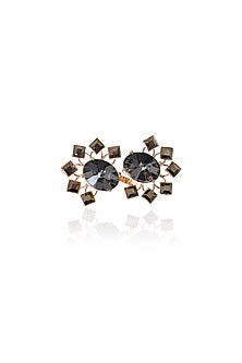 White Rhodium Finish Metallic Grey Swarovski Crystal Ring