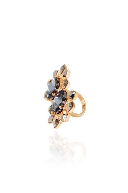White Rhodium Finish Metallic Grey Swarovski Crystal Ring