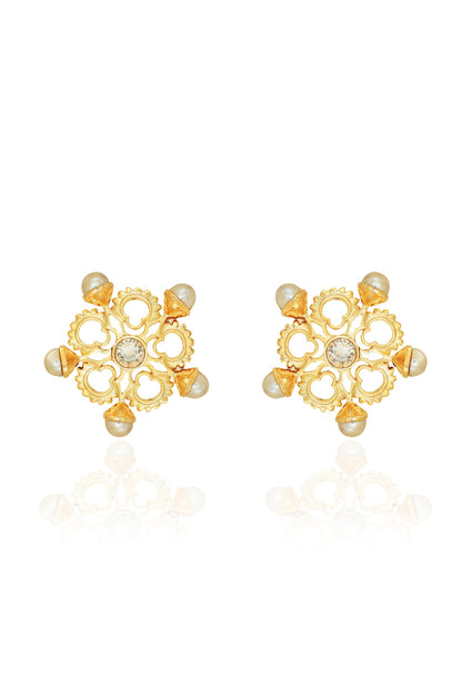 White Rhodium Finish Swarovski Crystal & Pearl Stud Earrings