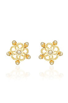 White Rhodium Finish Swarovski Crystal & Pearl Stud Earrings