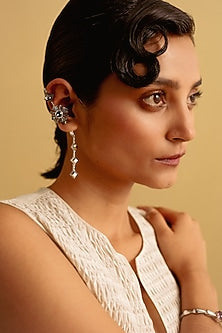 White Finish Grey Swarovski Dangler Earrings