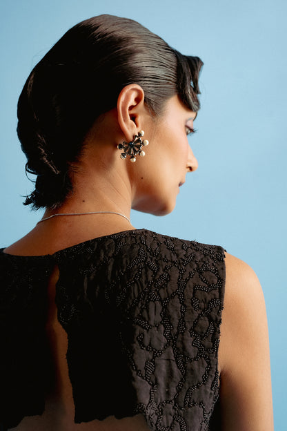 White Rhodium Finish Gunmetal Swarovski Pearl Hoop Earrings