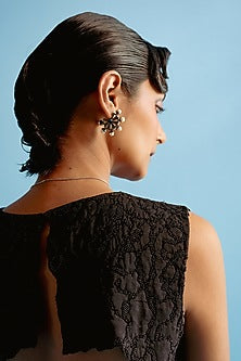 White Rhodium Finish Gunmetal Swarovski Pearl Hoop Earrings