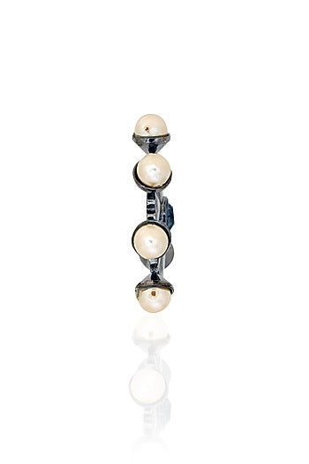 White Rhodium Finish Gunmetal Swarovski Pearl Hoop Earrings