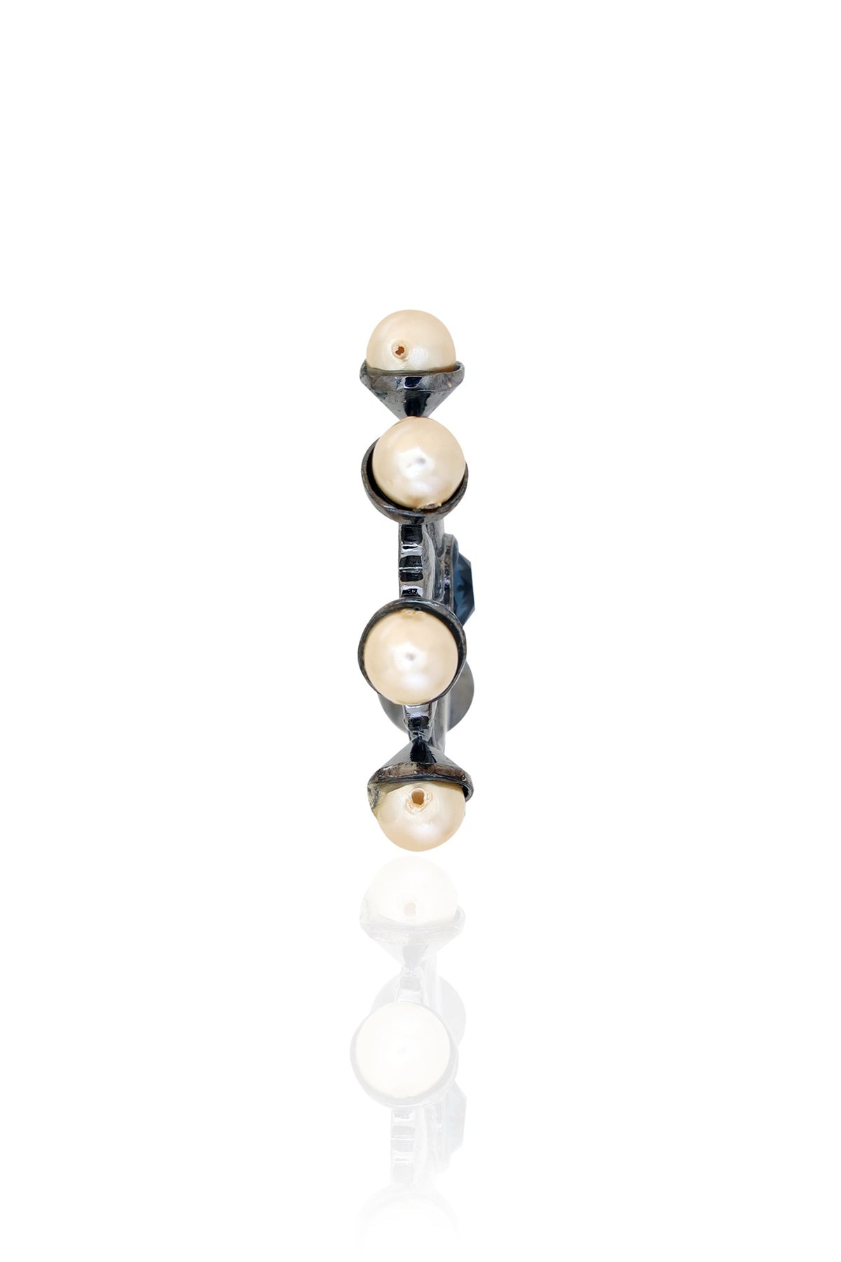 White Rhodium Finish Gunmetal Swarovski Pearl Hoop Earrings