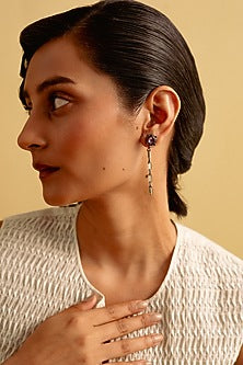 Black Rhodium Finish Red Swarovski Mismatched Zip Dangler Earrings