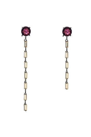 Black Rhodium Finish Red Swarovski Mismatched Zip Dangler Earrings