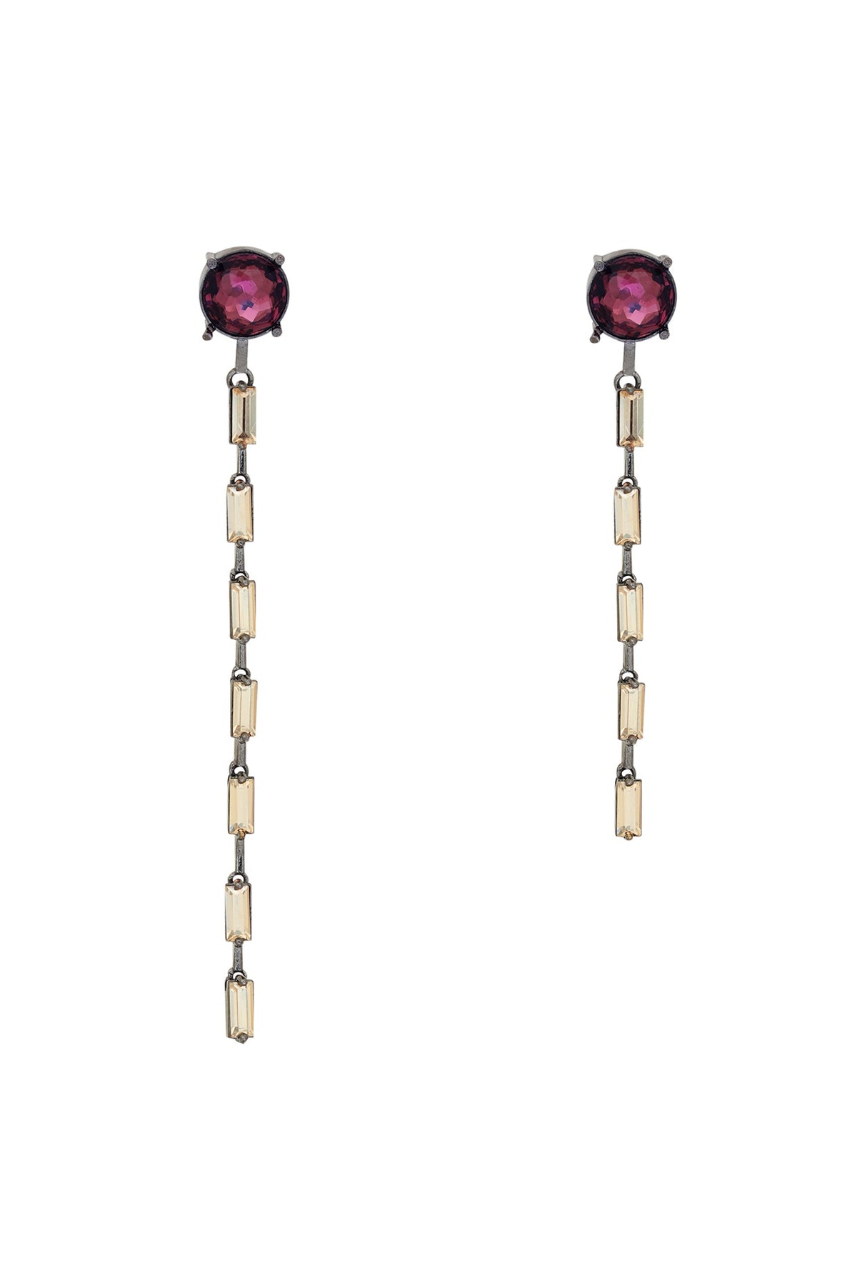 Black Rhodium Finish Red Swarovski Mismatched Zip Dangler Earrings