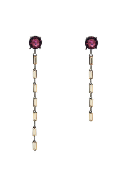 Black Rhodium Finish Red Swarovski Mismatched Zip Dangler Earrings