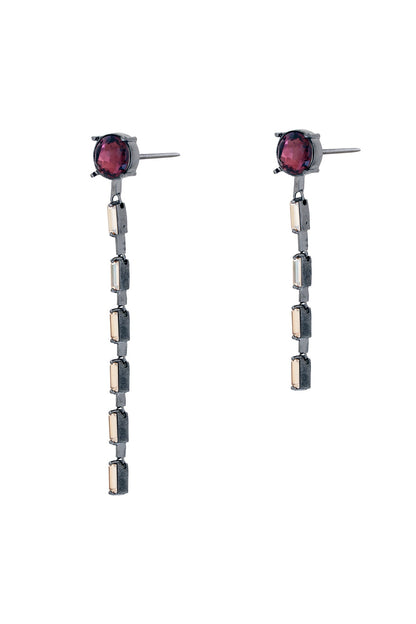 Black Rhodium Finish Red Swarovski Mismatched Zip Dangler Earrings