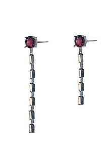Black Rhodium Finish Red Swarovski Mismatched Zip Dangler Earrings
