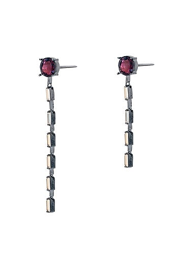 Black Rhodium Finish Red Swarovski Mismatched Zip Dangler Earrings