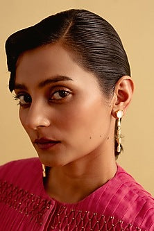 Gold Finish Green Swarovski Mismatched Zip Dangler Earrings