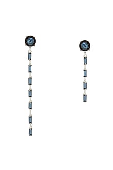 White Finish Blue Swarovski Mismatched Zip Dangler Earrings