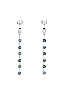 White Rhodium Finish Blue & Silver Swarovski Dangler Earrings