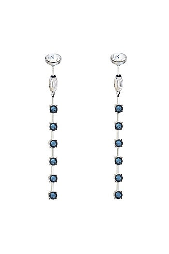 White Rhodium Finish Blue & Silver Swarovski Dangler Earrings