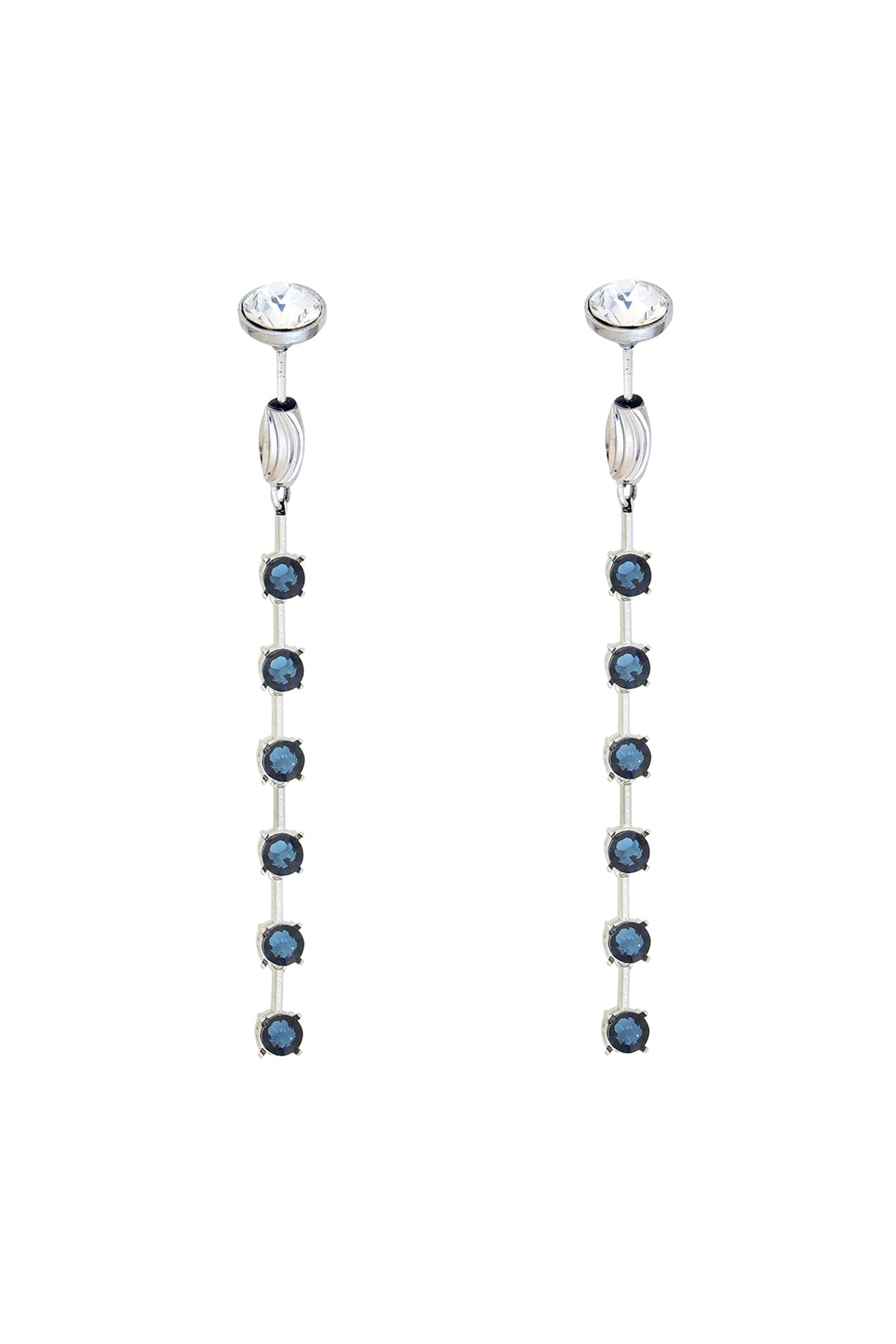White Rhodium Finish Blue & Silver Swarovski Dangler Earrings