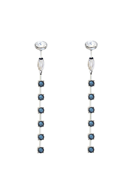 White Rhodium Finish Blue & Silver Swarovski Dangler Earrings