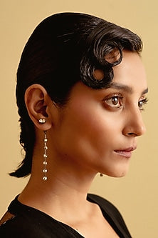 White Finish Gold Swarovski Dangler Earrings