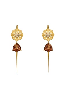 Gold Finish Swarovski Crystal Needle Style Dangler Earrings