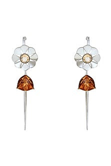 White Finish Grey Swarovski Crystal Needle Style Dangler Earrings