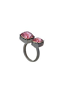 Black Rhodium Finish Pink Swarovski Crystal Ring