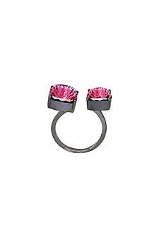 Black Rhodium Finish Pink Swarovski Crystal Ring