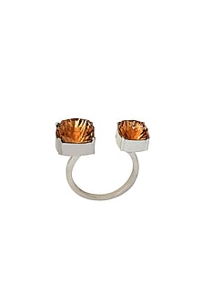 White Finish Grey Swarovski Crystal Ring