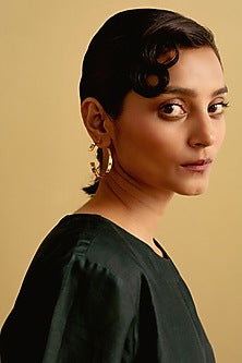 Gold Finish Swarovski Stone Hoop Earrings