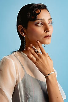 White Finish Baguette Blue Swarovski Ring