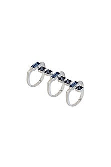 White Finish Baguette Blue Swarovski Ring