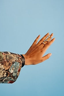 Gold Finish Baguette Swarovski Ring