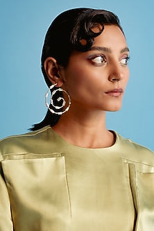 Gold Finish Baguette Swarovski Crystal Hoop Earrings